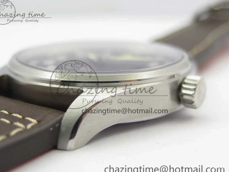 MIROTIME 0303 Original Pilot IW326803 SS MK 1:1 Best Edition Black Dial on Brown Leather Strap MIYOTA 7146